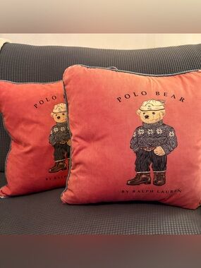 Vintage set of 2 Ralph Lauren Down Polo Bear Throw Pillows Home Decor